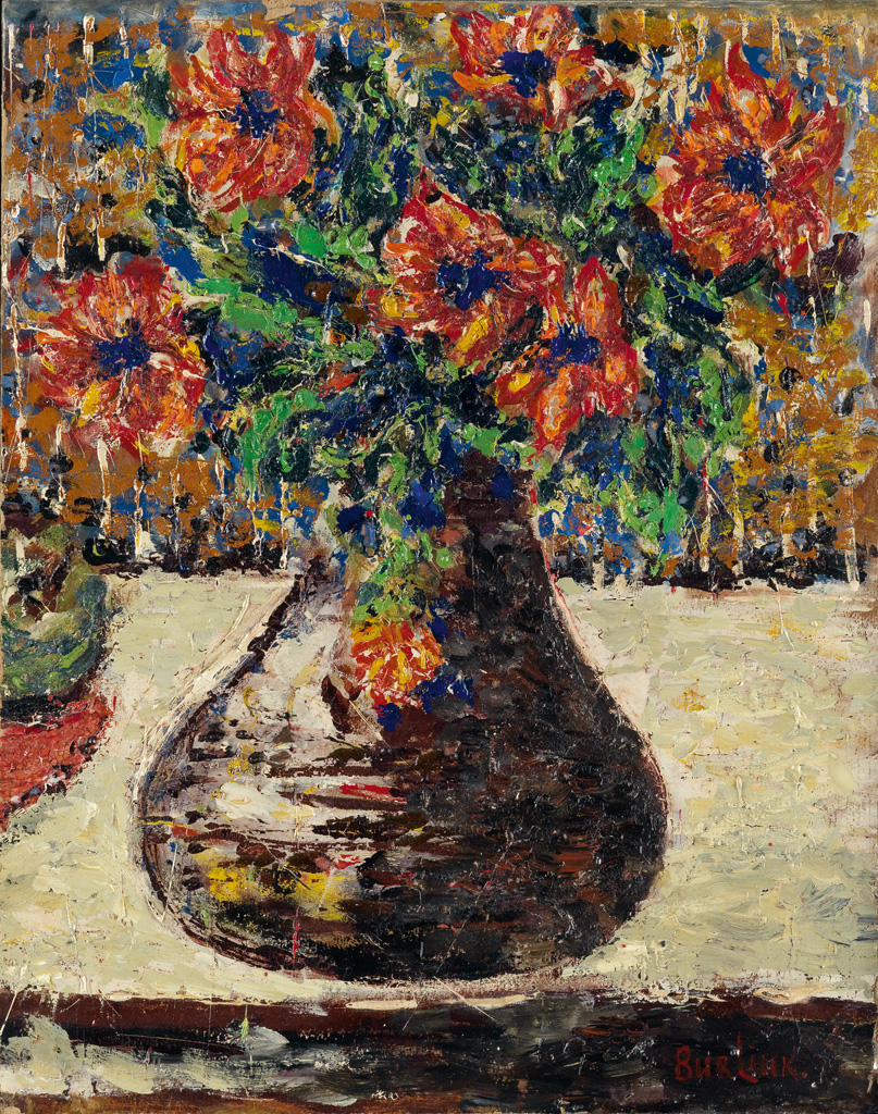 Appraisal: DAVID BURLIUK Floral Still Life Oil on board x mm