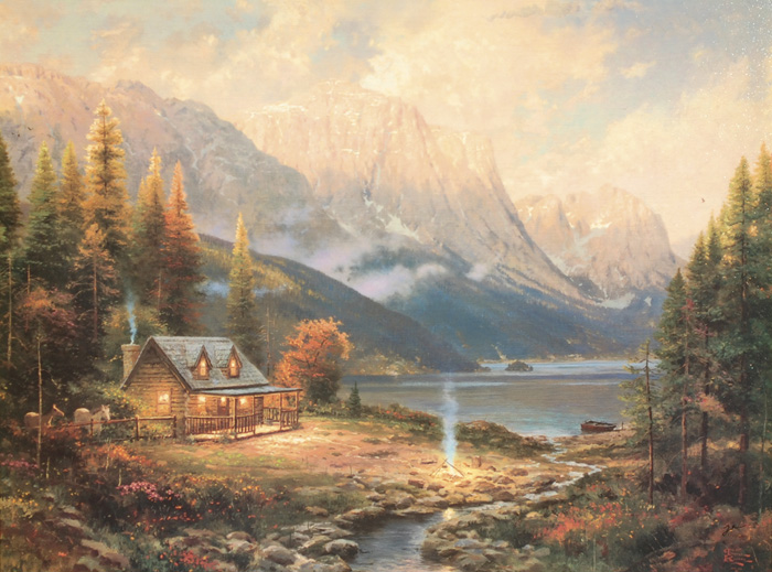 Appraisal: THOMAS KINKADE EMBELLISHED PRINT ON CANVAS American - Titled Beginning