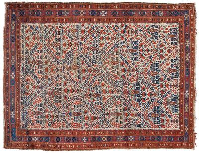 Appraisal: Persian rug ivory field with repeating rectilinear and curvilinear designs