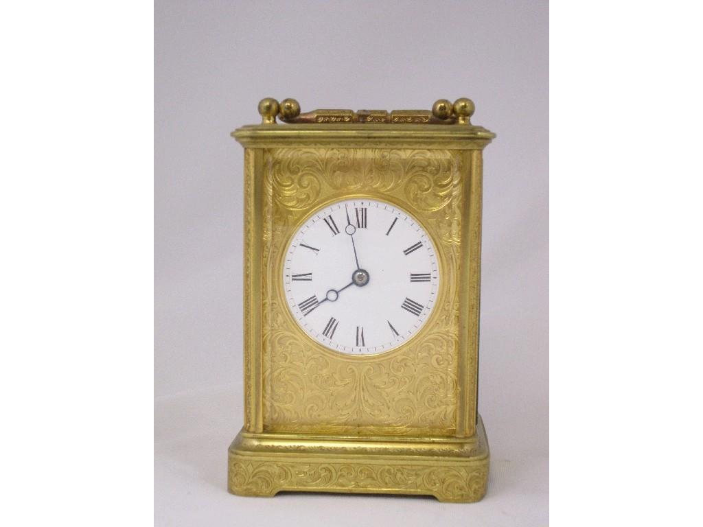 Appraisal: A th Century gilt brass repeater Carriage Clock with white