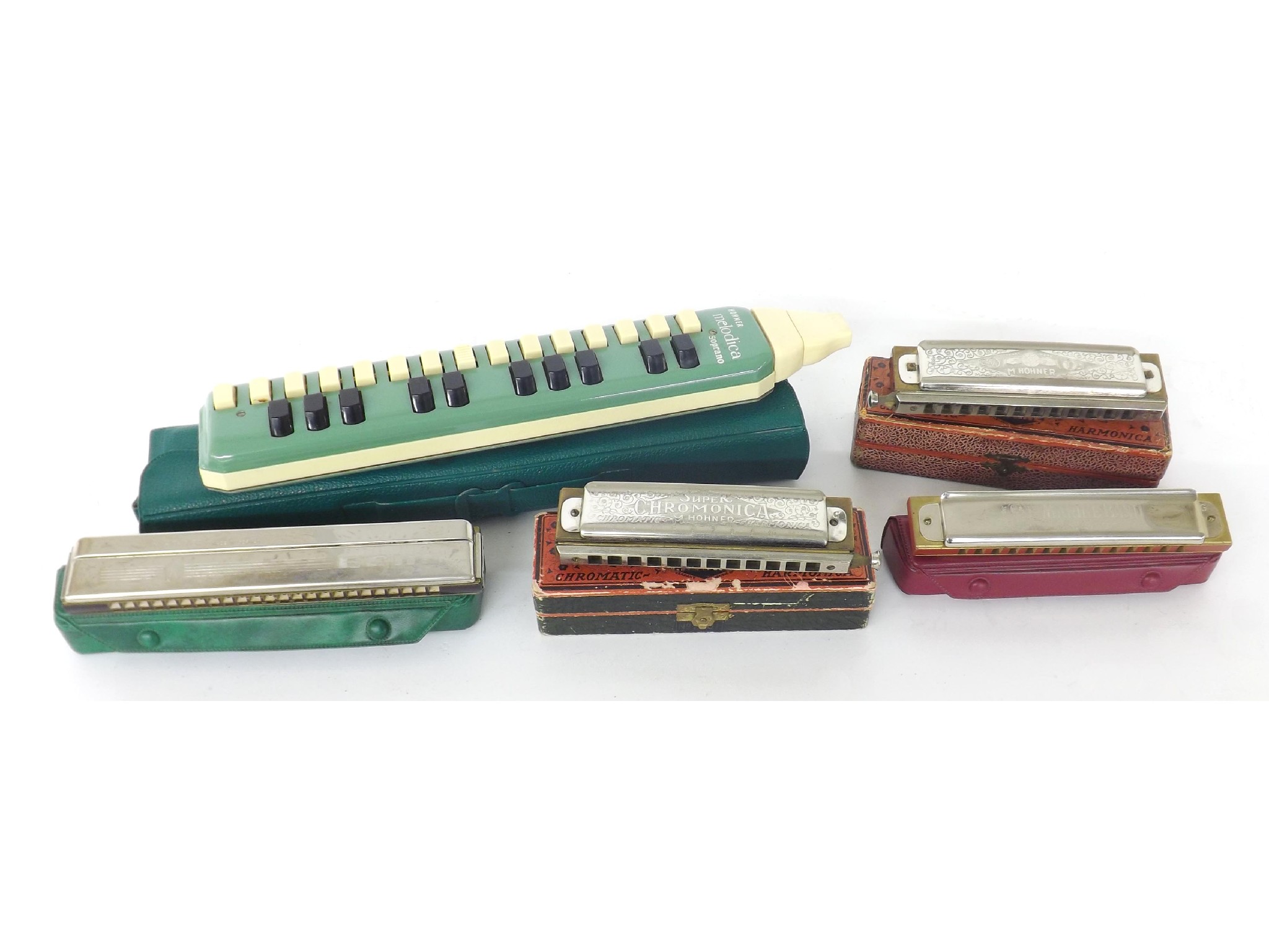 Appraisal: Two Hohner Super Chromonica chromatic harmonicas both cased together with