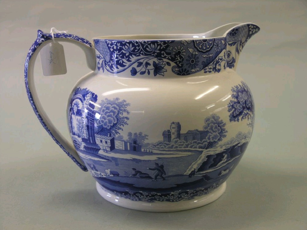 Appraisal: A large Spode jug printed with Italian pattern in blue