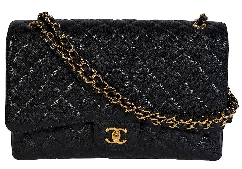 Appraisal: CHANEL Black Caviar Leather 'Maxi' Classic Bag Chanel 'Maxi' black