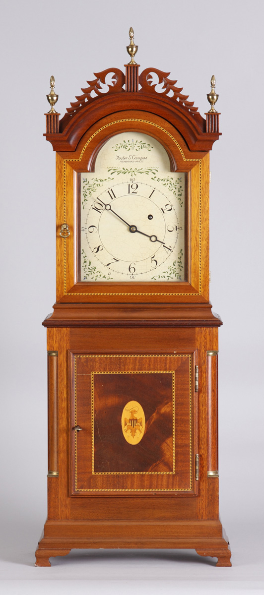 Appraisal: Foster S Campos Pembroke Mass Shelf Clock Inlaid mahogany case