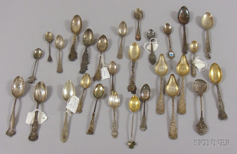 Appraisal: Approximately Twenty-eight Sterling Silver and Silver Plated Souvenir Spoons Gorham