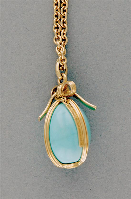 Appraisal: Tiffany Co turquoise necklace centered with turquoise egg wrapped in