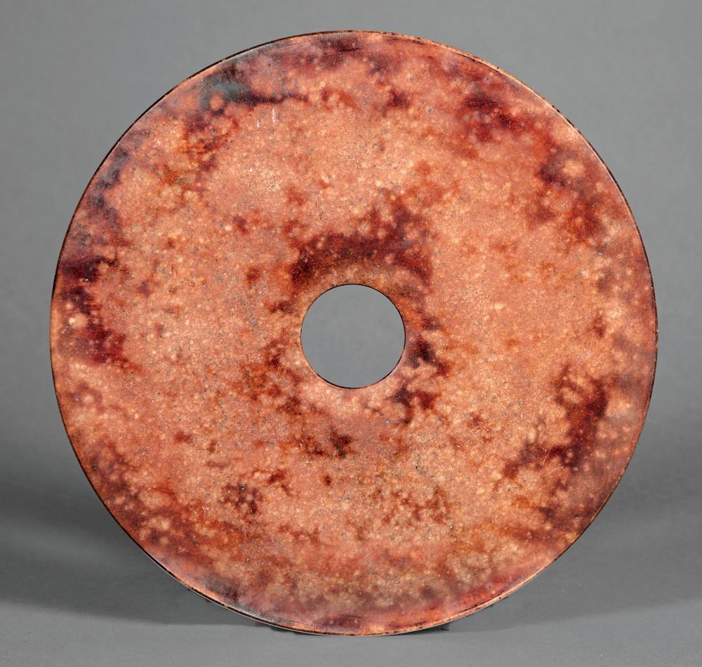 Appraisal: Archaistic Chinese Mottled Brownish Red Soapstone Bi Disk dia in