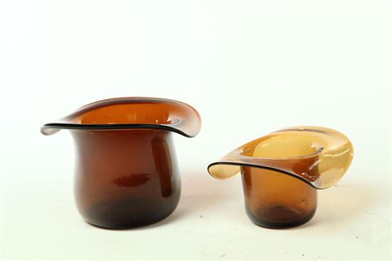 Appraisal: TWO BLOWN GLASS HAT WHIMSEYS Attributed to Massillon Ohio mid