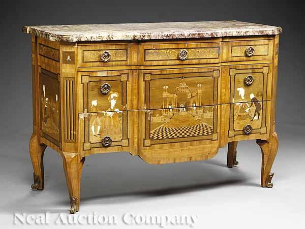 Appraisal: An Antique Italian Exotic Woods and Ivory Inlaid Commode th