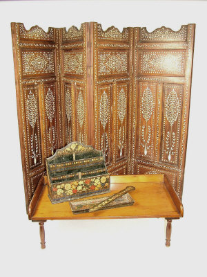 Appraisal: An Indian four fold wooden screen with bone inlaid decoration