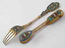 Appraisal: A Russian pre-revolution silver and enamel dessert fork and a