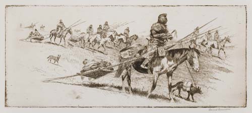 Appraisal: EDWARD BOREIN Blackfoot Women Moving Camp Etching printed in dark