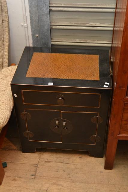 Appraisal: A TIMBER CORNER WHATNOT AND ORIENTAL CABINET WITH CANE INSET