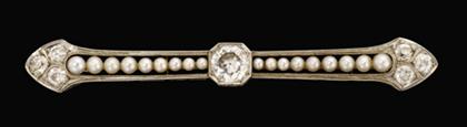 Appraisal: karat white gold diamond and pearl bar brooch circa Eighteen