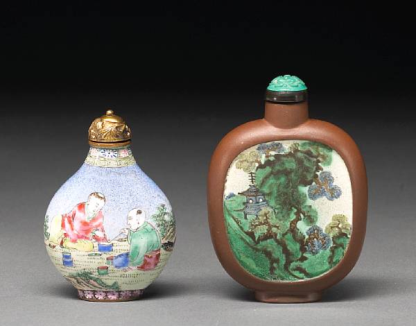 Appraisal: Two enameled snuff bottles th Century The first a canton