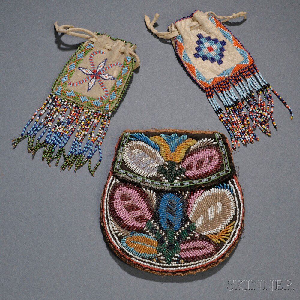 Appraisal: Three Beaded Bags two fringed Apache bags and an Iroquois