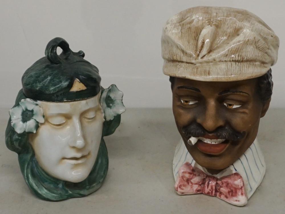 Appraisal: TWO EUROPEAN PORCELAIN HEAD-FORM TOBACCO BOXESTwo European Porcelain Head-Form Tobacco