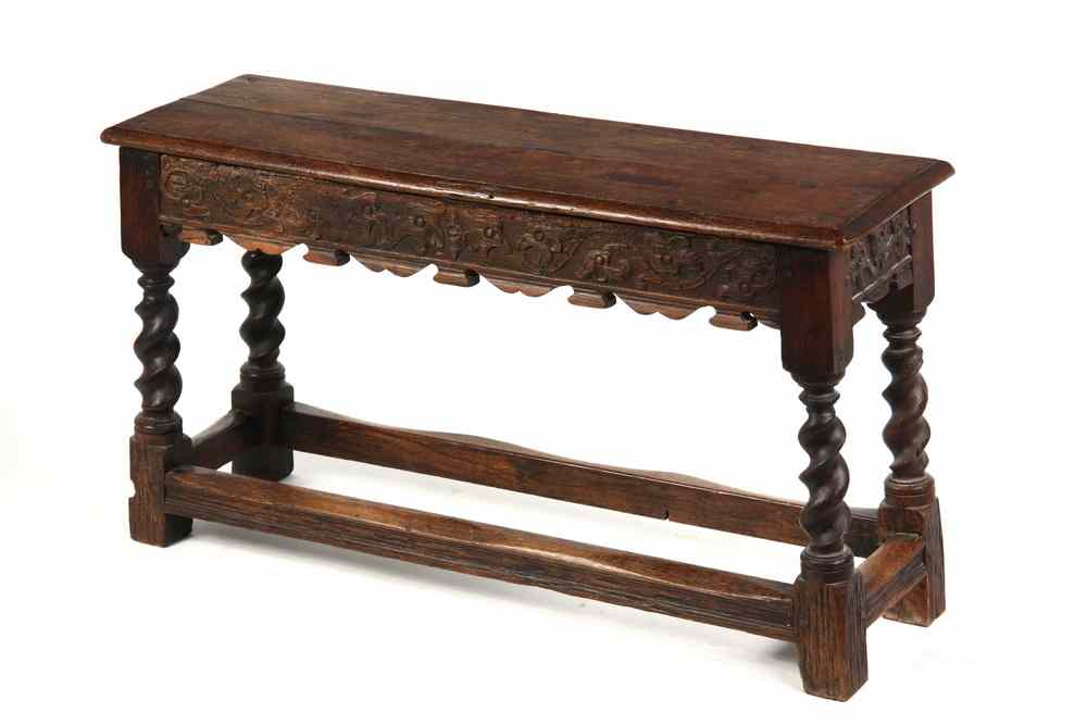 Appraisal: OAK JACOBEAN BENCH - Reconstructed Period Jacobean Oak Bench incorporating