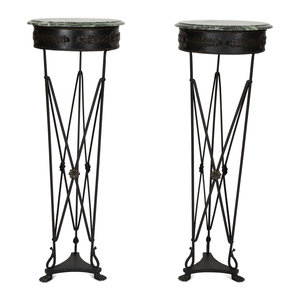 Appraisal: A Pair of Neoclassical Style Marble Top Patinated Metal Ath