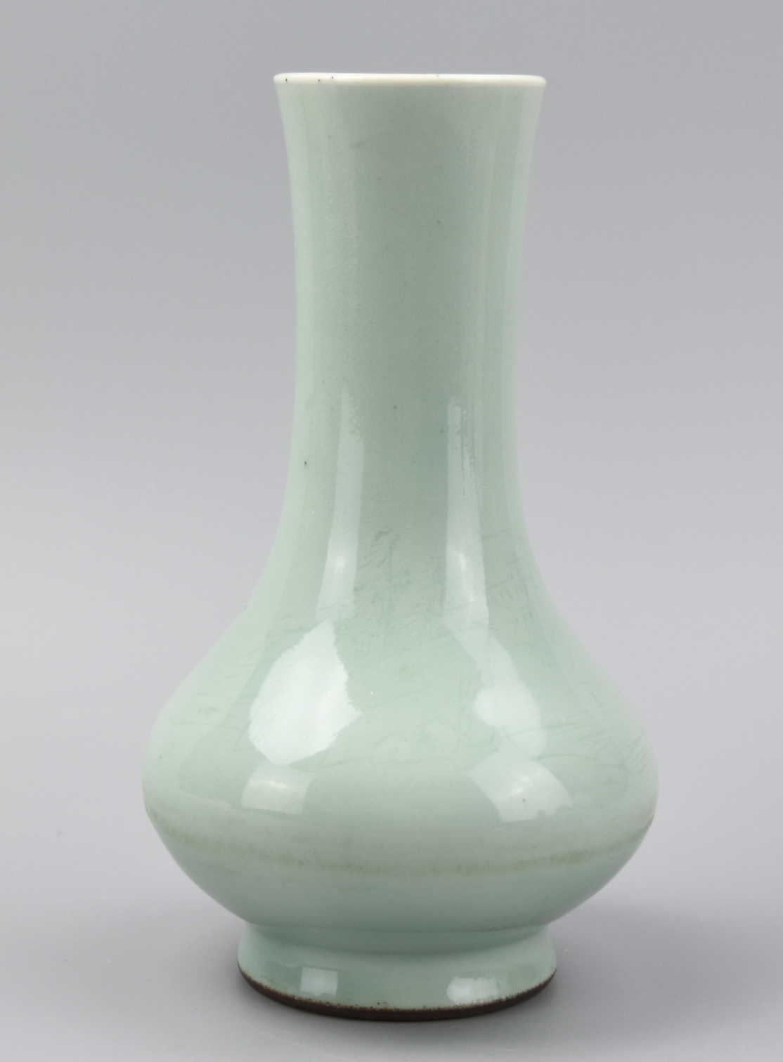 Appraisal: CHINESE CELADON VASE W INCISED VILLAGE TH C Made with