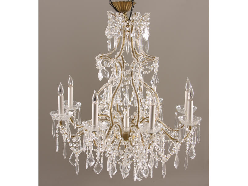 Appraisal: Venetian Glass Chandelier scrolled brass frame with clear beads and