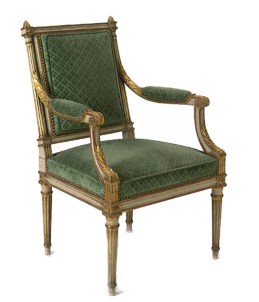 Appraisal: A pair of Italian Rococo style giltwood and upholstered armchairs