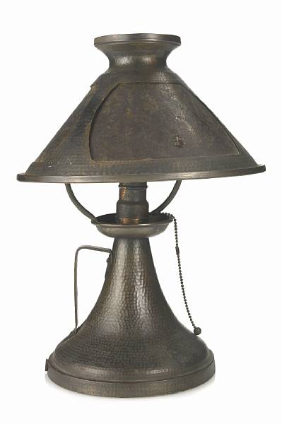 Appraisal: An Arts and Crafts hammered copper and mica lamp early