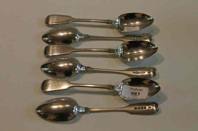 Appraisal: A SET OF SIX SILVER FIDDLE PATTERN DESSERT SPOONS monogrammed