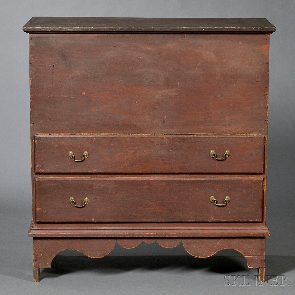 Appraisal: Red-painted Chest over Two Drawers New England th century the