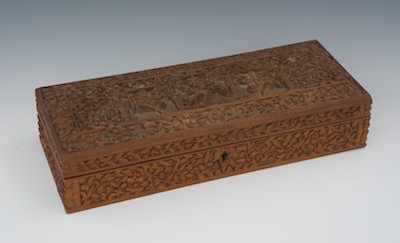 Appraisal: An Indian Carved Wood Box Of rectangular shape with hinged