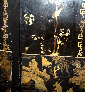 Appraisal: A collection of fourteen Chinese export lacquered wooden panels depicting