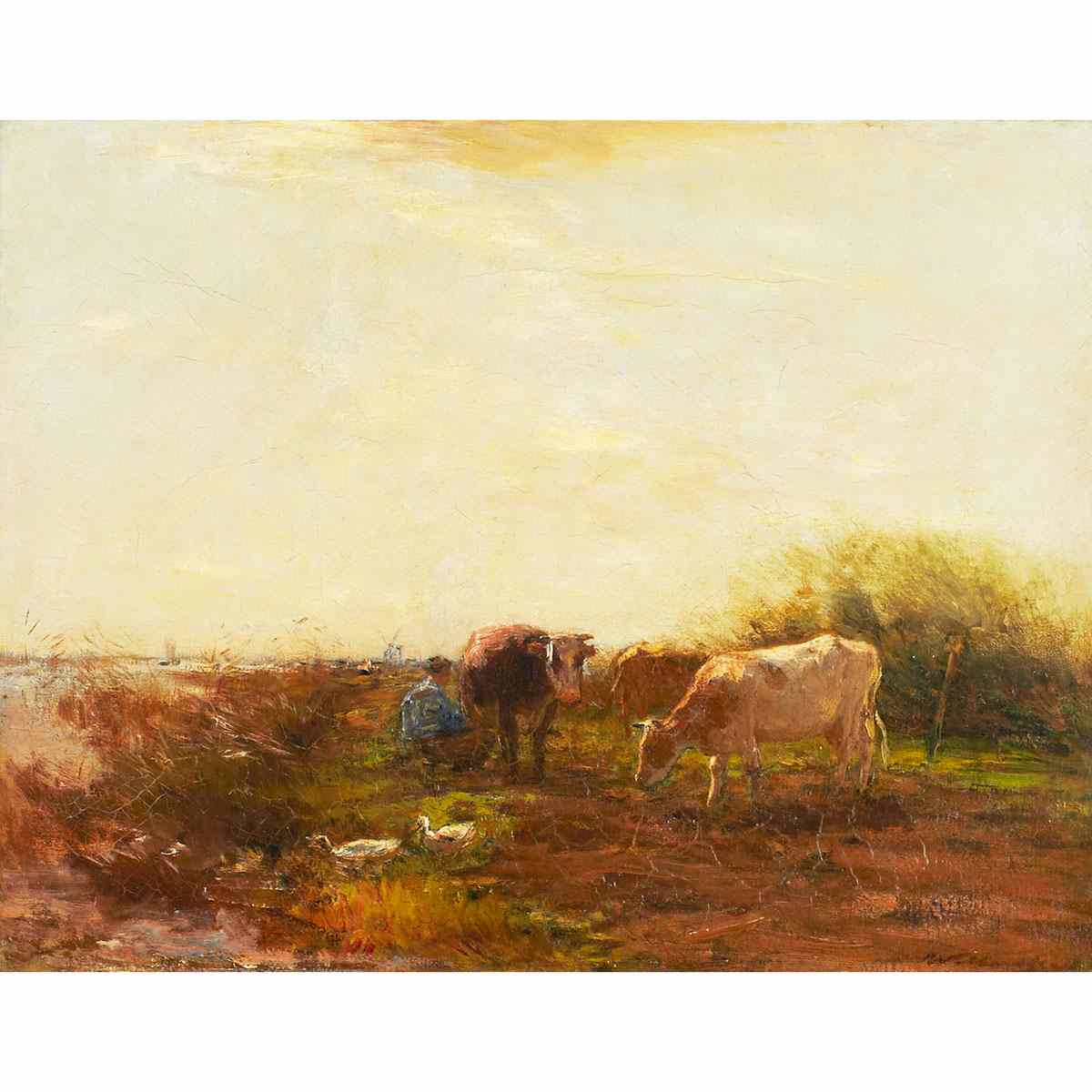 Appraisal: Willem Maris - Dutch MILKING TIME Oil on canvas signed