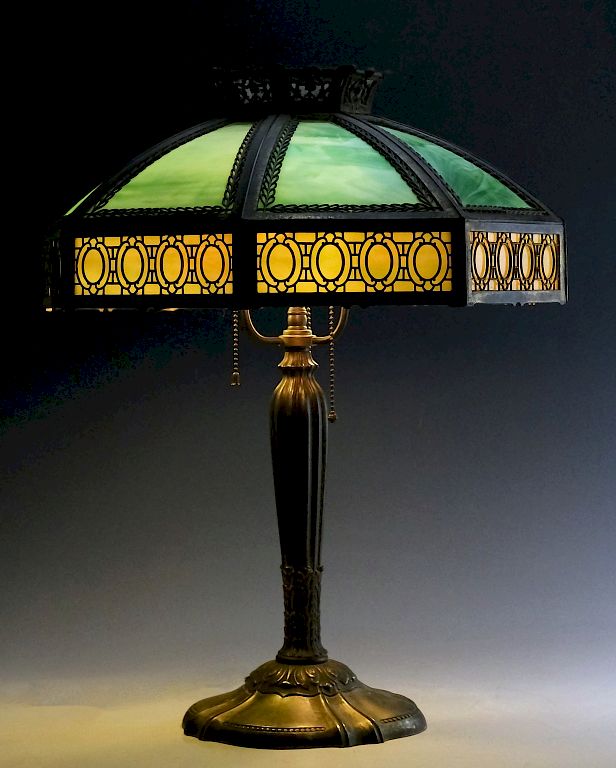 Appraisal: Antique Panel Stained Slag Glass Table Lamp Antique early c