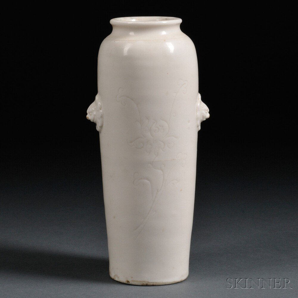 Appraisal: Blanc de Chine Vase China th century tapering cylindrical form