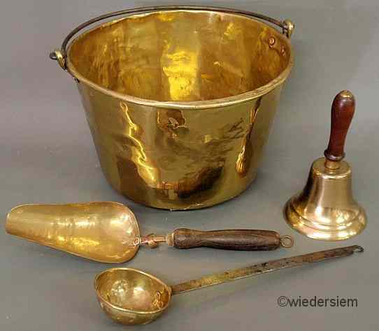 Appraisal: Four pieces of brassware- pail ''h x ''dia schoolmaster's bell