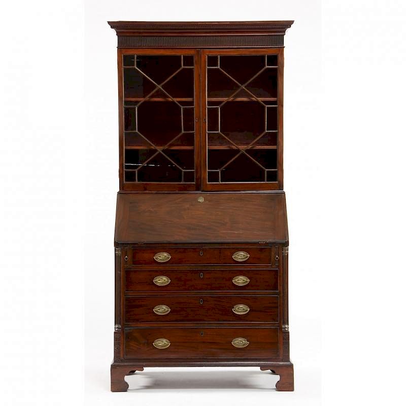 Appraisal: George III Secretary Bookcase circa mahogany mahogany veneer oak and