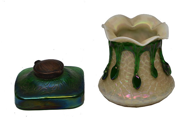 Appraisal: AN EARLY TH CENTURY CONTINENTAL GREEN GLASS AND LUSTER DECORATED