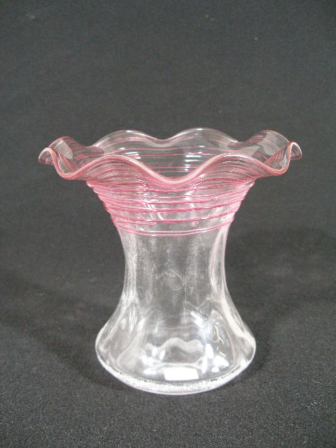 Appraisal: Signed Steuben Threaded Aurene Vase clear glass with pink threads