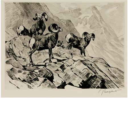 Appraisal: Carl Rungius AMONG THE CRAGS Etching and drypoint Estimate -