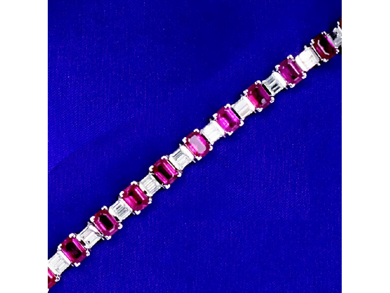 Appraisal: RUBY AND DIAMOND BRACELET k white gold bracelet set with