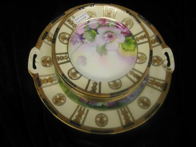 Appraisal: Nippon Handpainted Porcelain Dessert Set cake plate with individual plates