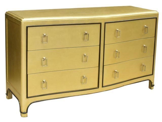 Appraisal: Contemporary gold painted dresser late th c curved case fitted