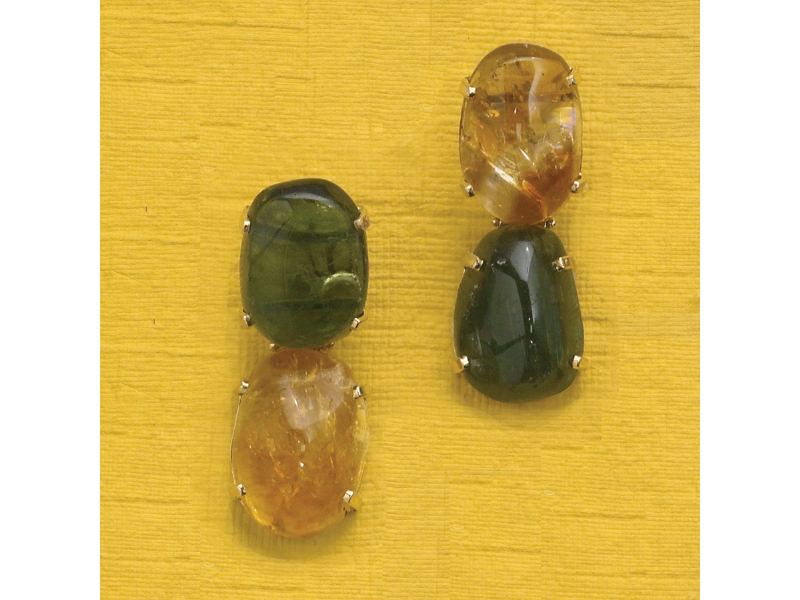 Appraisal: TOURMALINE AND AMBER EARRINGS K yellow gold earrings each set