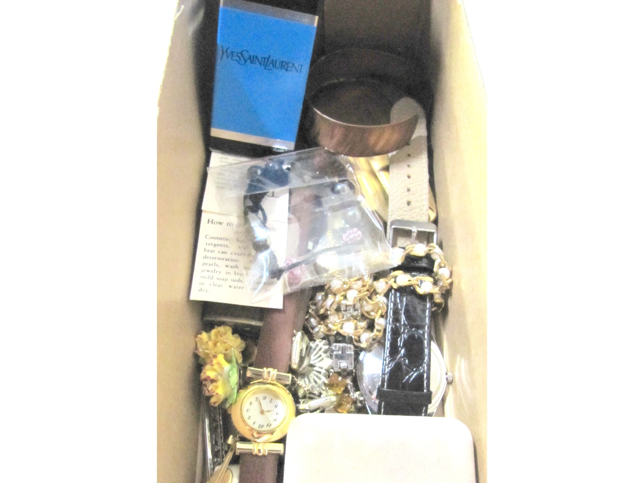 Appraisal: A box of costume jewellery and watches