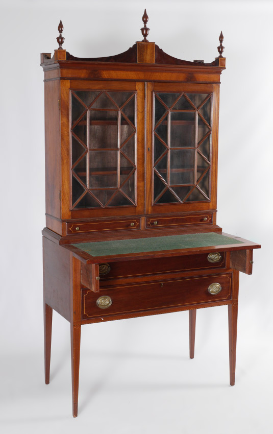 Appraisal: HEPPLEWHITE STYLE INLAID SECRETARY BOOKCASE th early th century shaped