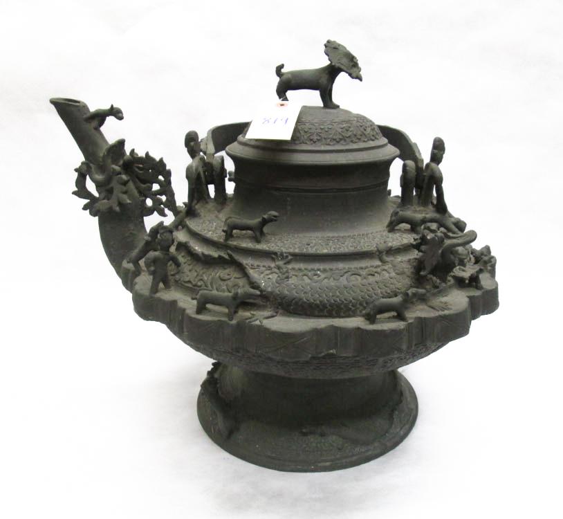 Appraisal: MONUMENTAL PATINATED BRONZE KETTLE Sarawak Brunei Borneo th century elements