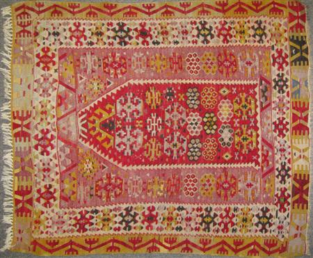 Appraisal: Turkish Kelim prayer rug TH CENTURY the red mihrab in