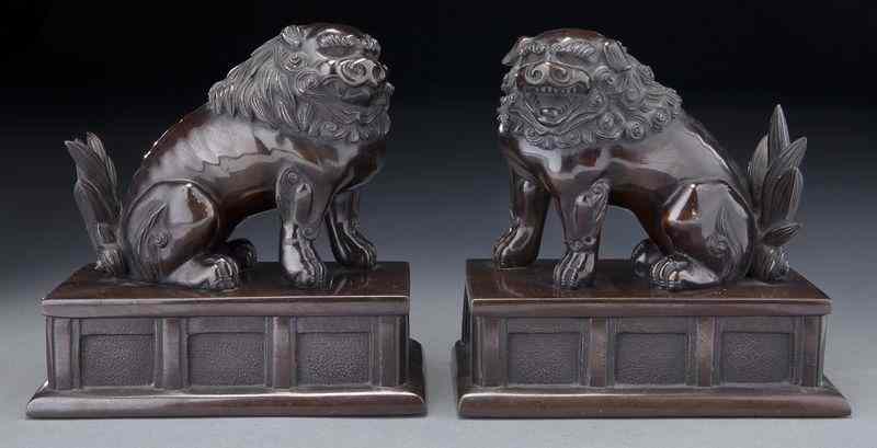 Appraisal: Pr Japanese Meiji bronze lions signed ''H x ''W Circa