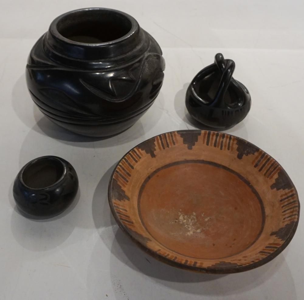 Appraisal: Three Santa Clara Type Black Glazed Articles and Native American