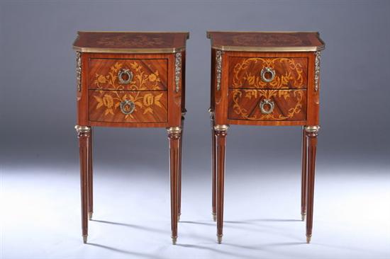 Appraisal: PAIR LOUIS XVI STYLE MARQUETRY INLAID KINGWOOD SIDE TABLES th